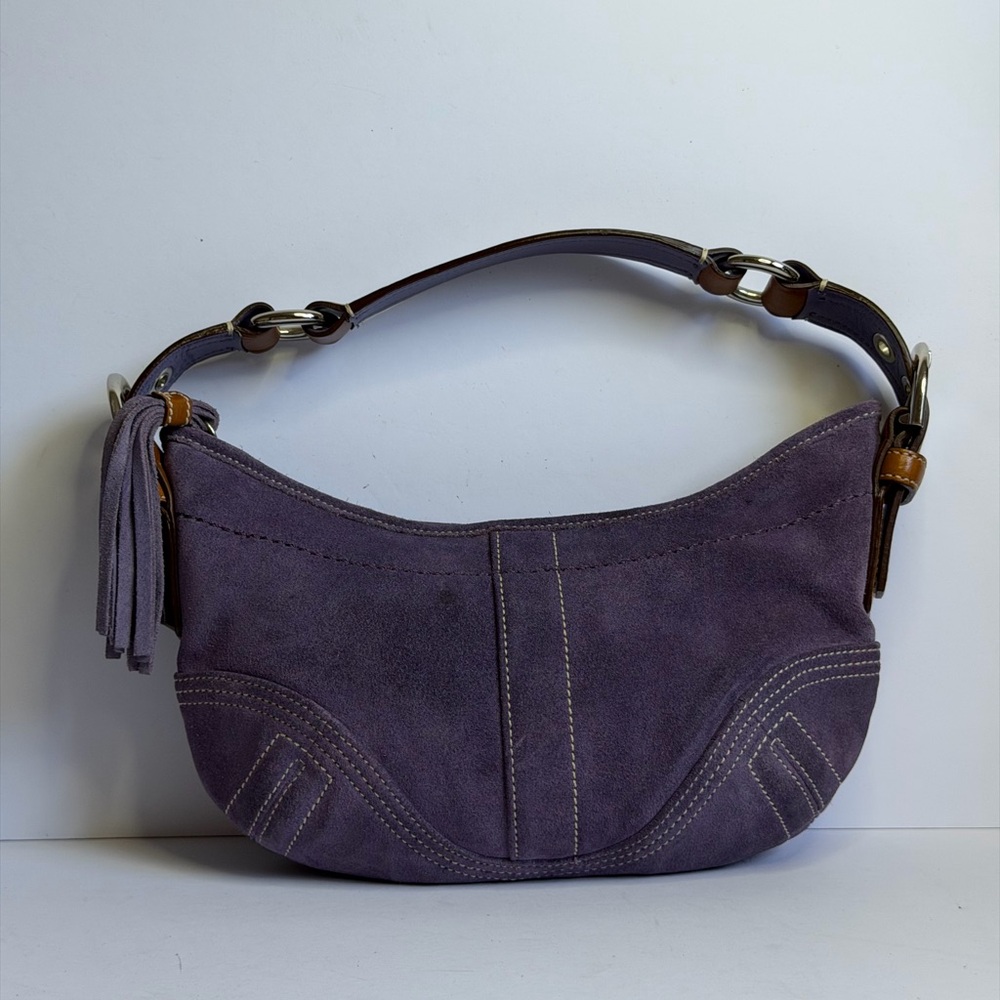 Coach Y2K Mini SoHo Hobo Shoulder Bag in Purple Suede/Brown Leather Accents